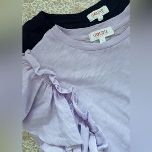 Goldie Lewinter BUNDLE of Two Celeste Ruffle Short Sleeve Pima Cotton Tees Large